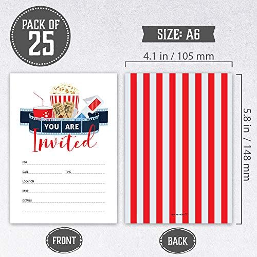 Movie Party Invitations with Envelopes Pack of 25