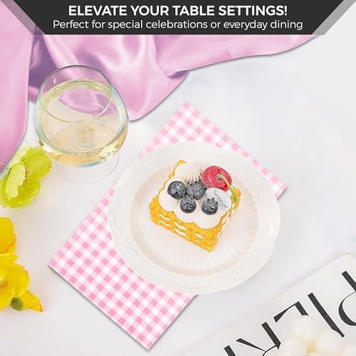 Pink Checkered Napkins 100 Pack 3 Ply for Events