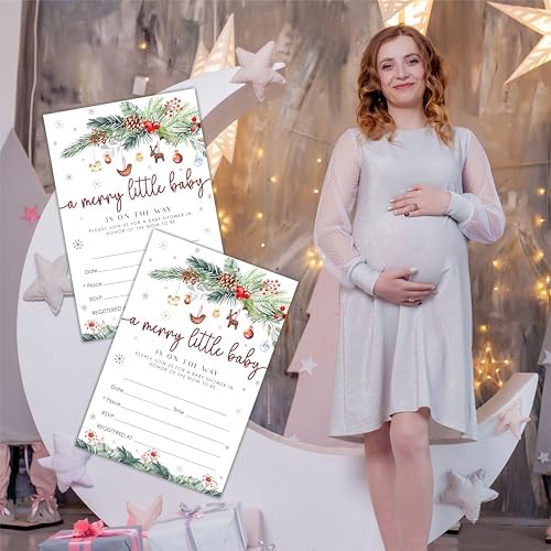 NYCTUG Merry Little Baby Shower Invites - 25 Winter Christmas Baby Invitations With Envelopes