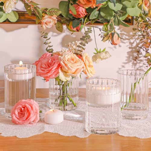 ComSaf Clear Ribbed Glass Vases Pack of 12