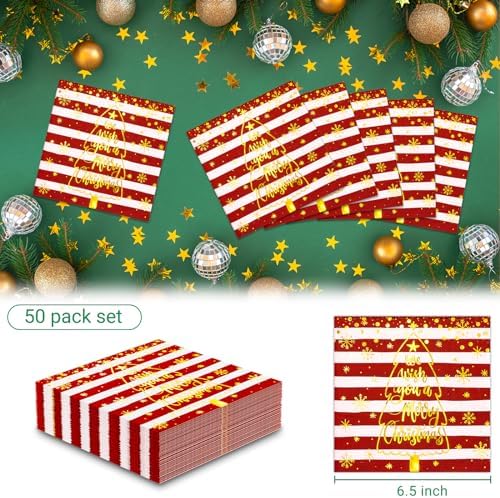 Golden Foil Christmas Tree 3-Ply Napkins - 50pcs Pack