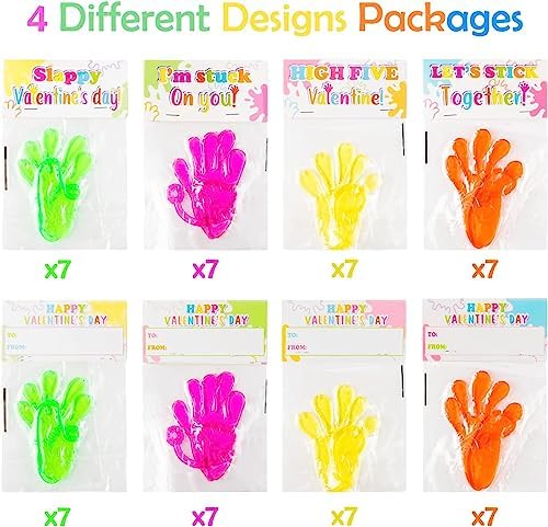 Haooryx Valentines Day Glitter Sticky Hand Cards 28 Pack