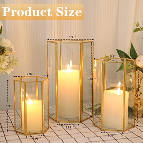 Glass Hurricane Candle Holder Set of 3 with Gold Frame