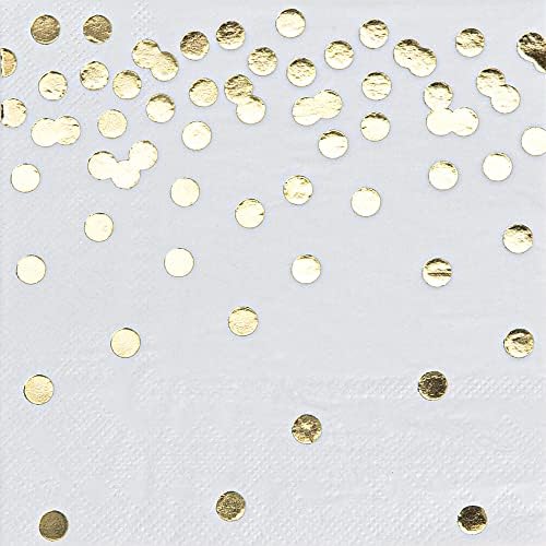 40 Pack White Paper Cocktail Napkins with Gold Foil Polka Dots
