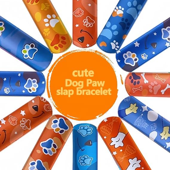 74PCS Dog Paw Party Favor Set with Slap Bracelets and Stickers