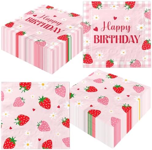 48Pcs Strawberry Birthday Napkins Decorations