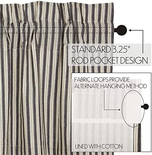 VHC Brands Ashmont Grey Ticking Stripe Farmhouse Prairie Swag Curtain Set