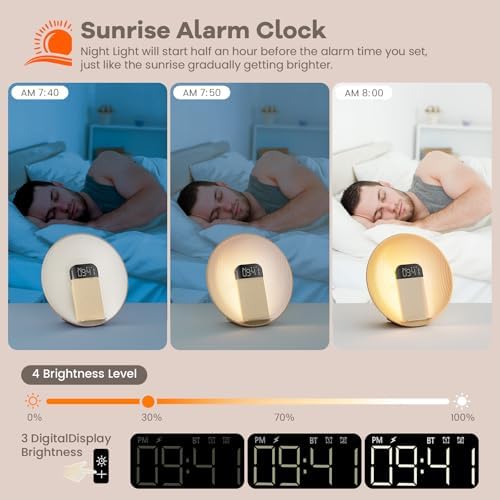 COLSUR Sunrise Alarm Clock with Bluetooth Speaker and Wireless Charging