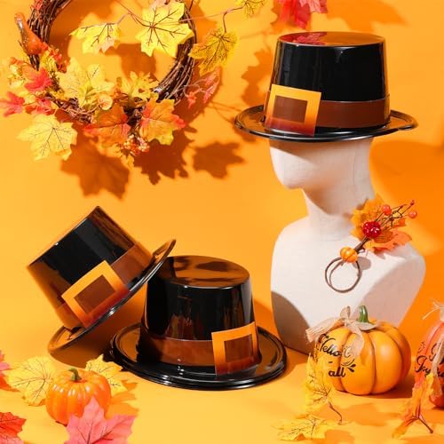 Liliful 4 Pcs Thanksgiving Pilgrim Hats Cosplay Costume Accessory for Adults