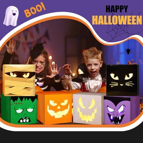 Zhanmai 6 Pcs Halloween Decorative Boxes with LED String Lights