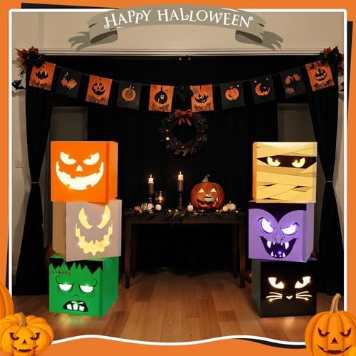 Zhanmai 6 Pcs Halloween Decorative Boxes with LED String Lights