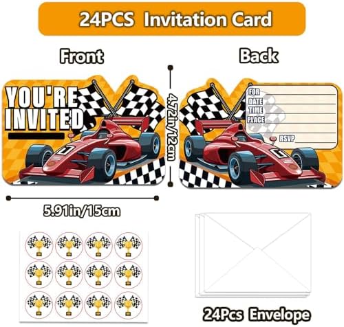 24PCS Race Car Birthday Invites with Envelopes and Stickers