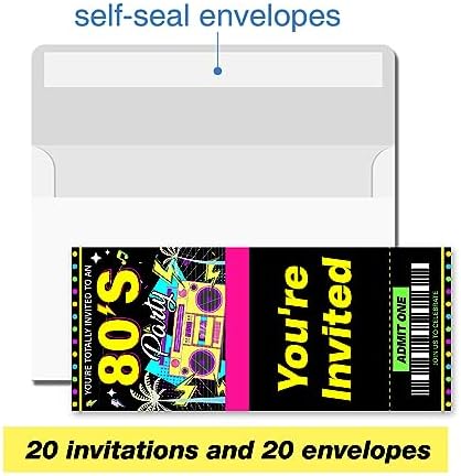 VAHATAN 80s Party Invitations 20 Pack with Envelopes