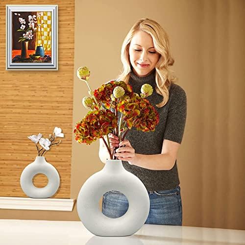 White Ceramic Vases 2 Pack Modern Home Decor