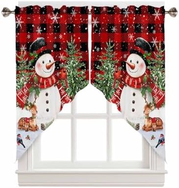 Christmas Swag Curtains Set 2 Panels 36x36 Red Black Buffalo Plaid Valance
