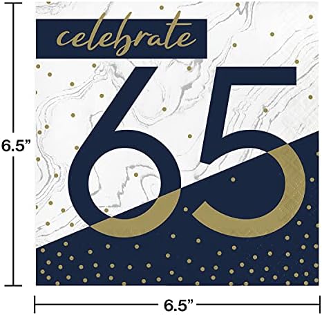 Navy and Gold 65th Birthday Napkins 16 ct