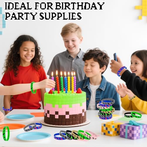 Pixel Theme Party Favors 24 PCS Silicone Bracelets