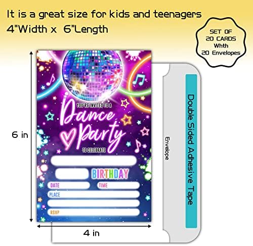 ZEDEV Dance Birthday Party Invitation Cards with Envelopes Set of 20