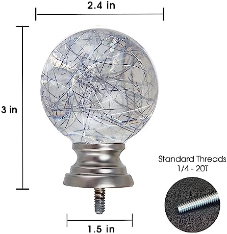 Decorative Curtain Rod Finials Set of 2 Silver Clear