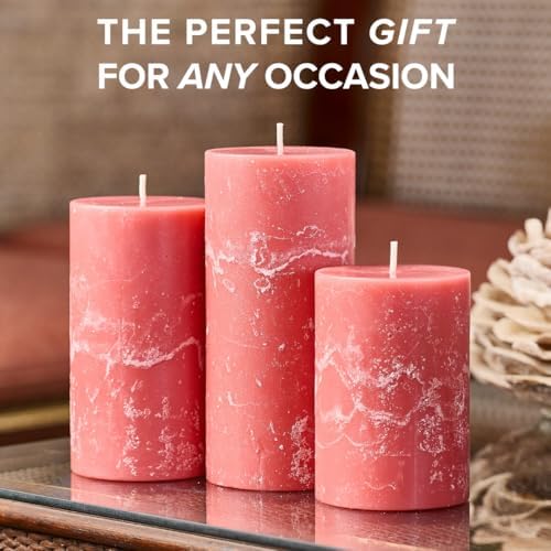 Simply Soson 3x6 Inch Pink Rustic Peony and Rose Pillar Candle - 3 Pack