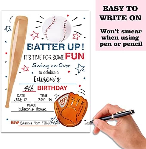 Baseball Birthday Party Invitation Cards with Envelopes