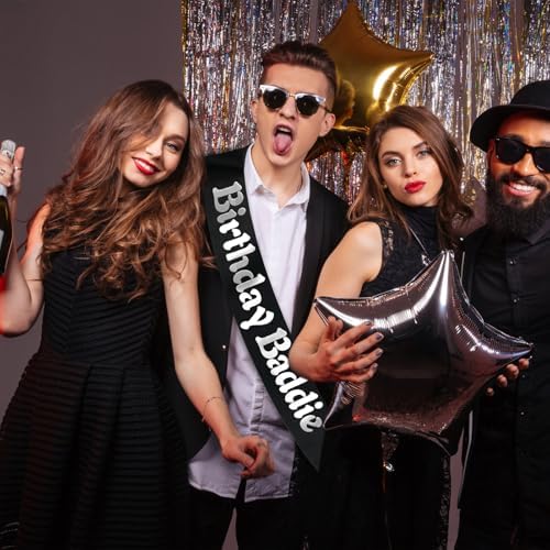 Birthday Baddie Sash with Silver Foil