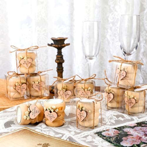 MTLEE 16 Piece Wooden Tealight Candle Holder Set with Cards and Rope