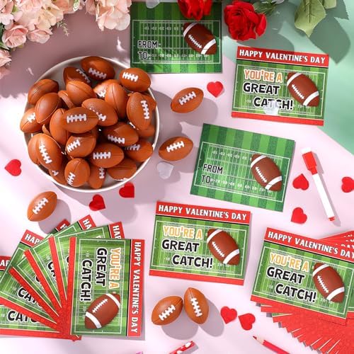 36 Pcs Kids Valentines Day Gift Cards with Foam Football Stress Balls