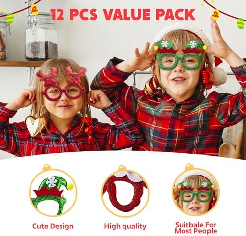 JOYIN 12 Pcs Glitter Christmas Party Glasses Frames