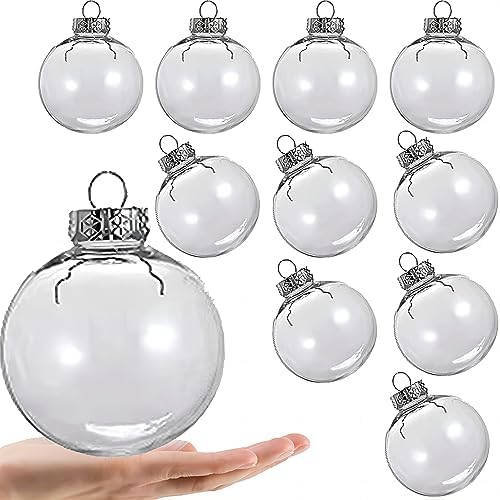 10 Pack Clear Plastic Decorative Balls with Silver Rope