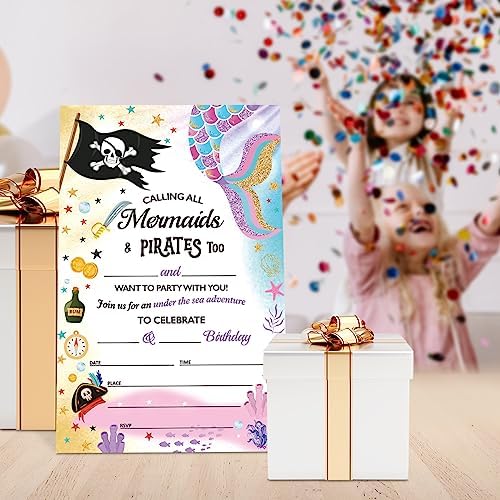 Mermaid and Pirate Birthday Invitations Set of 20 4x6 with Envelopes