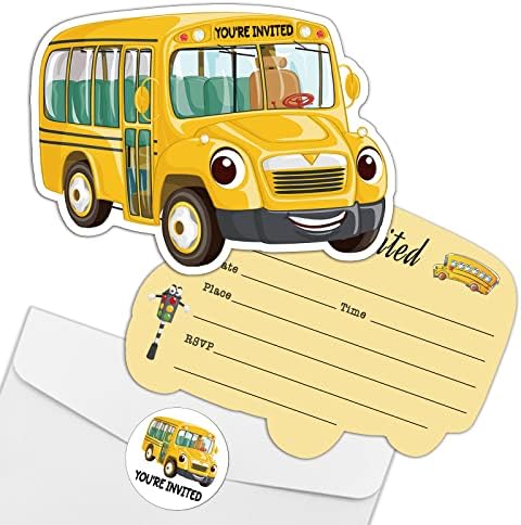 REWIDPARTY 20 Pack School Bus Shaped Invitations