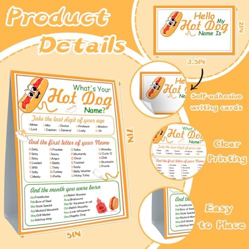 Funny Hot Dog Name Game Cards Set for Birthday Parties