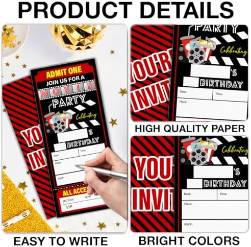 Movie Night Ticket Party Invitations Set of 20 with Envelopes