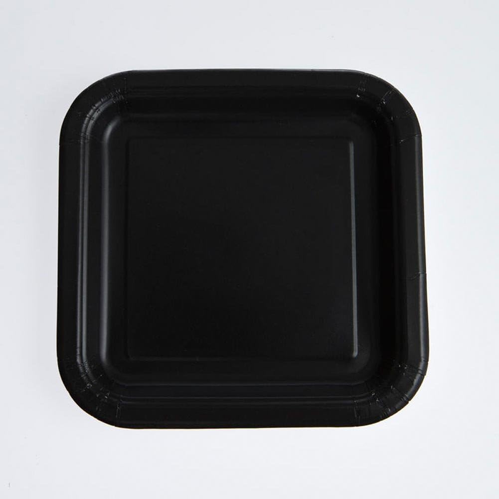 Unique Party Black Square Disposable Paper Plates 7 16 Pack