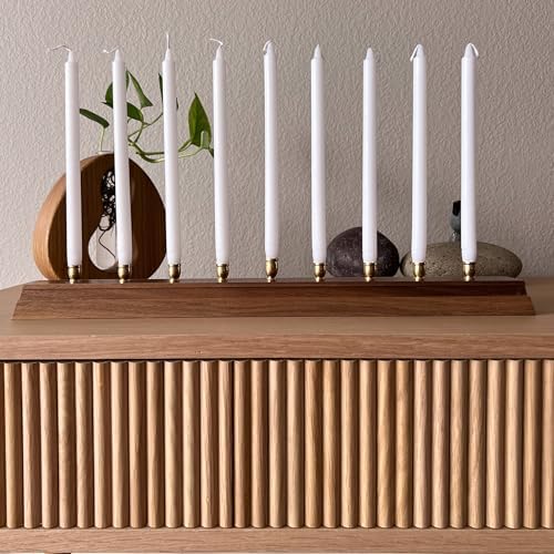 Modern Handmade Wooden Menorah Walnut with Brass Cups