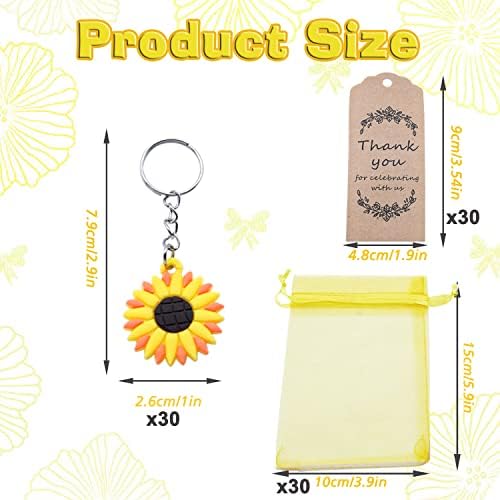 30 Sets Sunflower Birthday Party Favors Keychain Pack