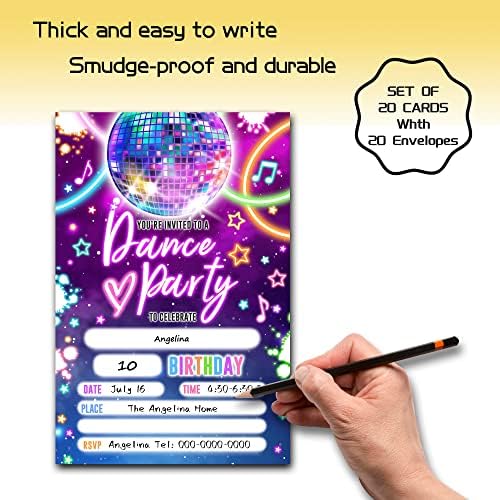 ZEDEV Dance Birthday Party Invitation Cards with Envelopes Set of 20
