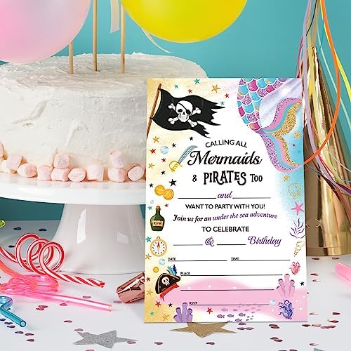 Mermaid and Pirate Birthday Invitations Set of 20 4x6 with Envelopes