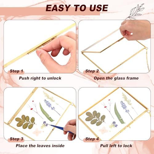 Barydat 12 Pack Pressed Flowers Glass Frames Gold Brass Hanging Display