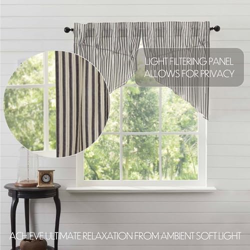 VHC Brands Ashmont Grey Ticking Stripe Farmhouse Prairie Swag Curtain Set