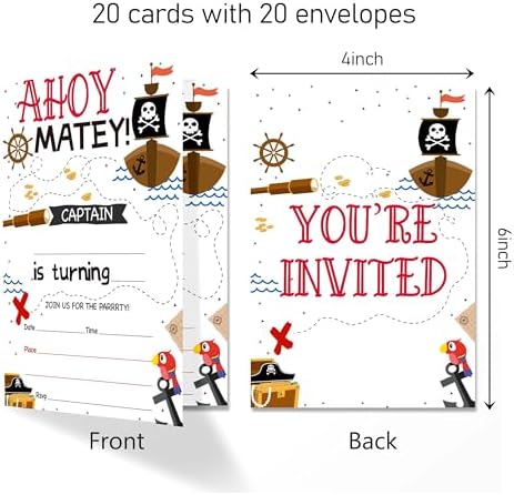Pirate Birthday Invites with Envelopes Pack of 20