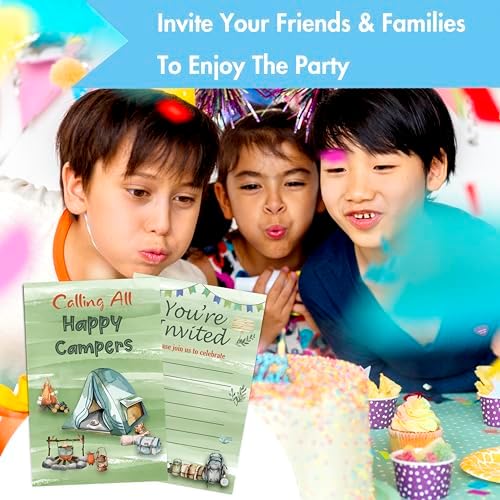 Camping Birthday Invites with Envelopes 30PCS Double Sided