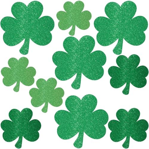Mini Glitter Green Shamrock Paper Cutouts Pack Of 10
