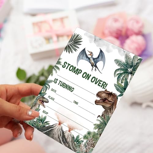 SIXEIGHT Dinosaur Birthday Invitations 20 Pack with Envelopes
