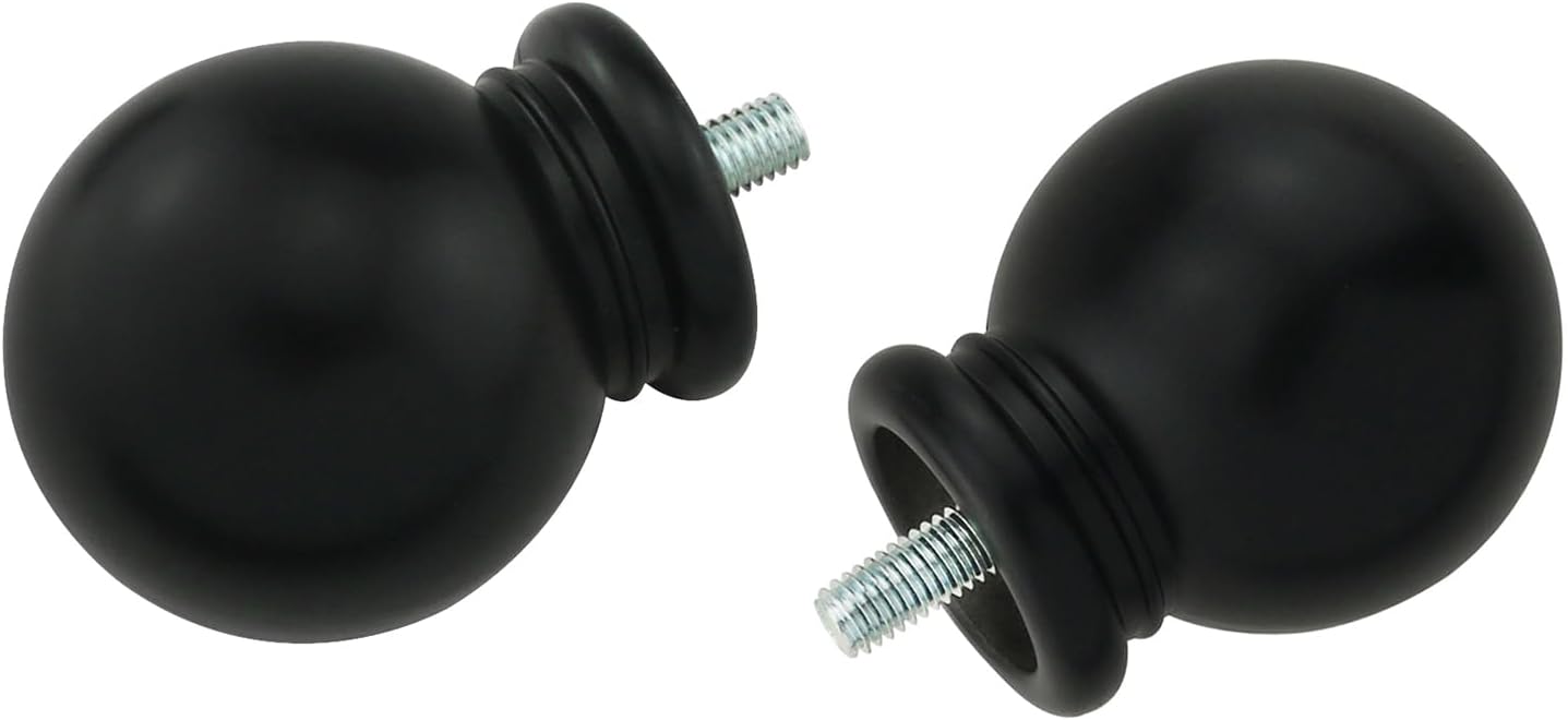 Round Curtain Rod Finials 2PCS Black Plastic Ends