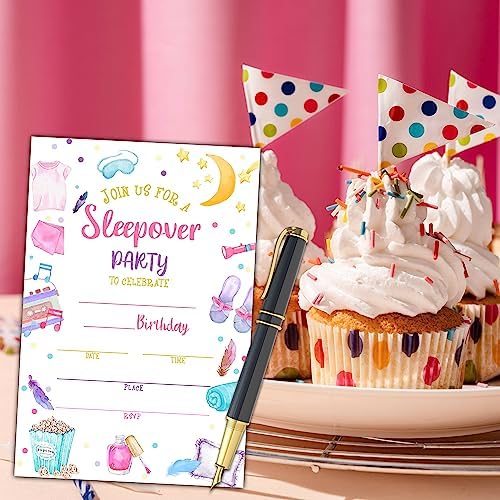 Sleepover Birthday Invitations 20 Sets with Envelopes