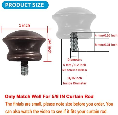 4 Pcs Plastic Curtain Rod Finials with M5 Thread