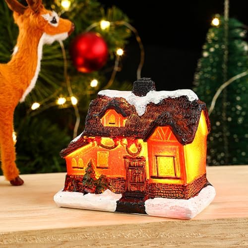 Keebgyy 4 Pack Light-Up Christmas Village Houses