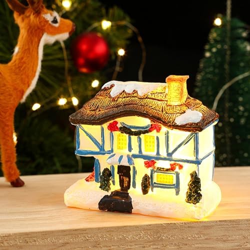 Keebgyy 4 Pack Light-Up Christmas Village Houses